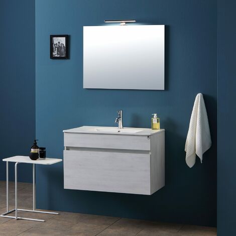 Mobile bagno sospeso con specchiera e lavabo integrato modello giulia 80cm  composizione completa - legno nordico/bianco lucido SAVINI DUE