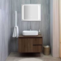 Mobile Bagno Sospeso 75 Cm Noce Scuro E Specchio Led Touch Siena