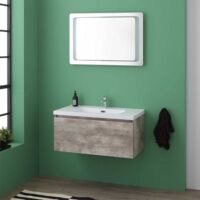 Mobile Bagno Con Cassetto Colore Cemento E Specchio A Led Integrato Madrid