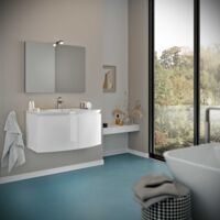 Mobile Bagno 80Cm Con Frontale Curvo E Due Ante Bianco Lucido Garda
