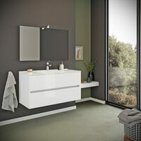 Mobile Bagno Con Cassetti 100Cm Lavabo E Specchio Bianco Lucido Benaco