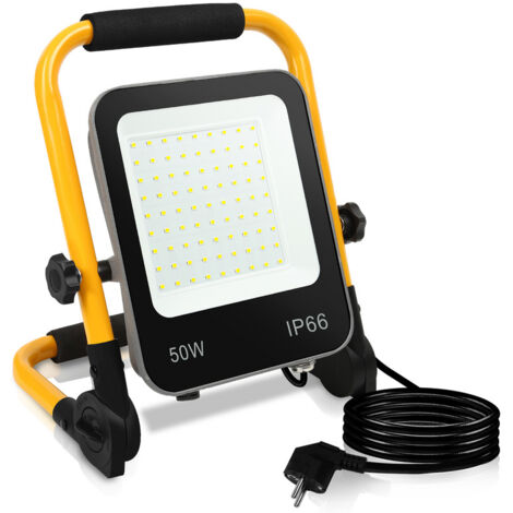 50-200W LED Fluter Flutlicht + Gelb Stativ Baustrahler Scheinwerfer Mit Stecker