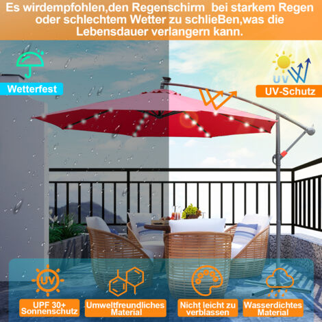 (Deactive) Hengda Sonnenschirm mit LED 300 cm Rot mit Kurbel