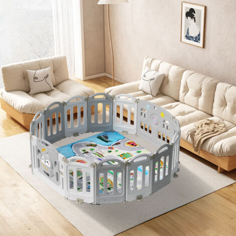 DJEDJEO Laufstall Baby 125x125cm - Faltbarer Laufgitter Mit Sicherheitsnetz