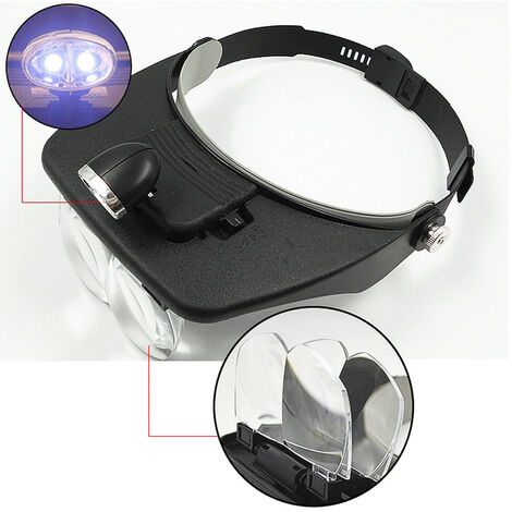 2-LED Licht Kopflupe Stirnlupe Lupenbrille Brillenlupe Lupe mit 5 Vergrößerungs 