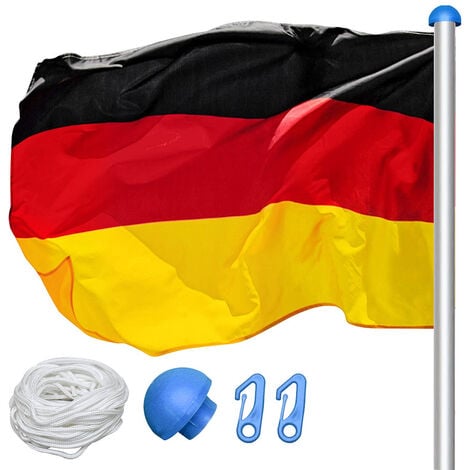 Hengda Aluminium Fahnenmast und Bodenhülse 6,5 m, hochwertiges Flaggenmast inkl. Deutschlandfahne 150*90 cm mit Abschlusskappe