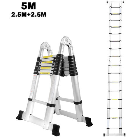 150 kg/330 Pfund Belastbarkeit 5M Teleskopleiter Rutschfester Klappleiter Stehleiter Leiter 2.5M+2.5M Mehrzweckleiter 16 Stuffen