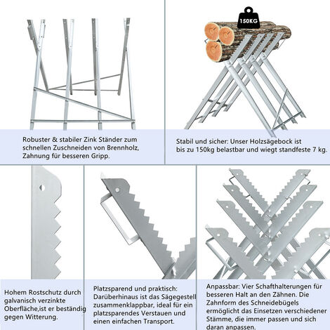 Hengda Sägebock Metall verzinkt 150kg Belastbarkeit 80x81x80cm Holzschneidebock Sägehilfe Holzsägebock Sägegestell Säge Kettensägebock