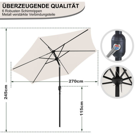 Garvee Terrassenschirm 3 M, 8 Rippen – Mit Kurbel & Kippfunktion, UV-Schutz, Für Garten, Pool & Terrasse