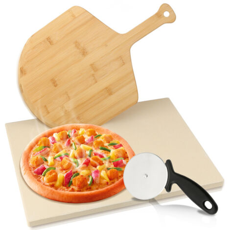 Profi Pizzastein Set 4-teilig - Cordierit Stein Mit Schieber & Messer