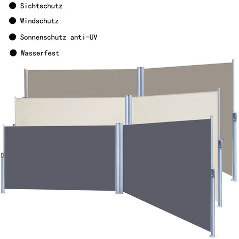 180x600 cm Doppel Seitenmarkise. Beige Markise mit TÜV Geprüft