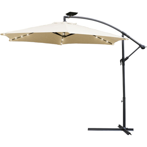 Hengda Sonnenschirm mit LED 300 cm Beige Kurbel UVSchutz