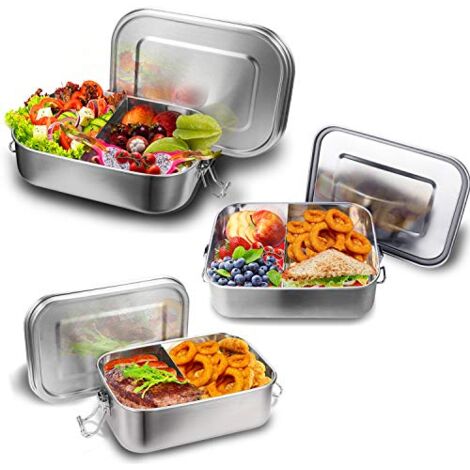 WILDAURORA Bento Box 1200 Ml – 3 Fächer, Auslaufsicher, Mit Besteck, BPA-frei, Mikrowellengeeignet
