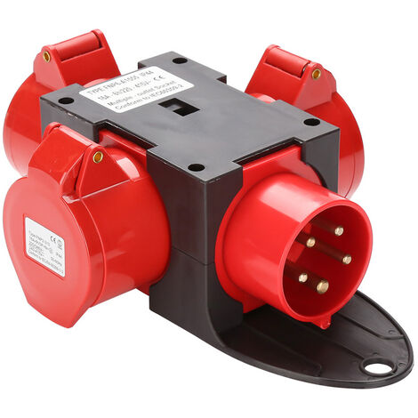 Hengda Adapter Stromverteiler 3 x CEE 400V/16A 5 Polig CEE-Steckdose IP44  Spritzwassergeschützt Mit Sicherheitsklappdeckeln