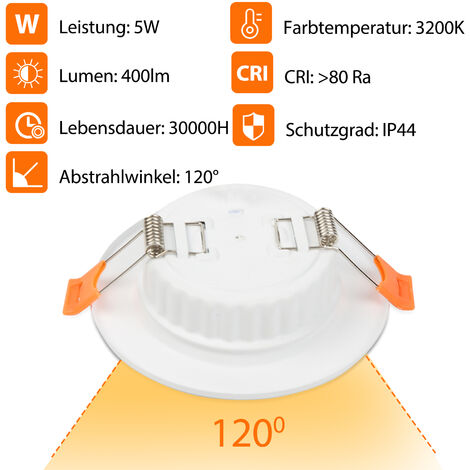 Hengda 20er LED Einbaustrahler Set IP44 Deckenleuchte 5W Warmweiß Spot Einbauleuchte Strahler