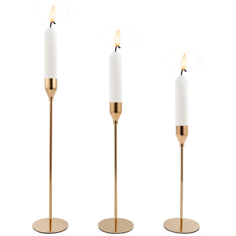 Hengda Kerzenhalter 3er-Set, Stabkerzen, roségold Metall, Kerzenständer für