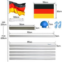 Hengda Aluminium Fahnenmast und Bodenhülse 6,5 m, hochwertiges Flaggenmast inkl. Deutschlandfahne 150*90 cm mit Abschlusskappe