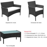 Hengda Gartenmöbel 4tlg Poly Rattan Sitzgruppe Lounge Set für 4 Personen - Mit 2-er Sofa, Singlestühle, Tisch und Sitzkissen - Schwarz
