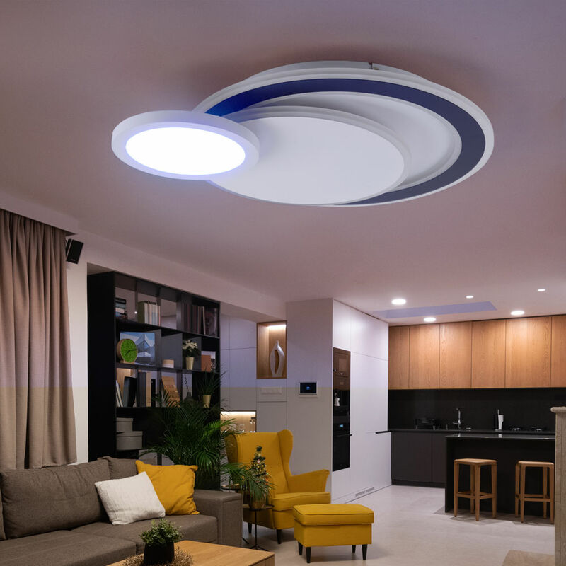 LED Deckenlampe Tageslichtlampe Designleuchte Wohnzimmerlampe schwarz,  RGB-Farbwechsler Schwenkbar Dimmbar Fernbedienung CCT, 40W 2300lm  3000-6500K warmweiß-kaltweiß, L 57,5 cm