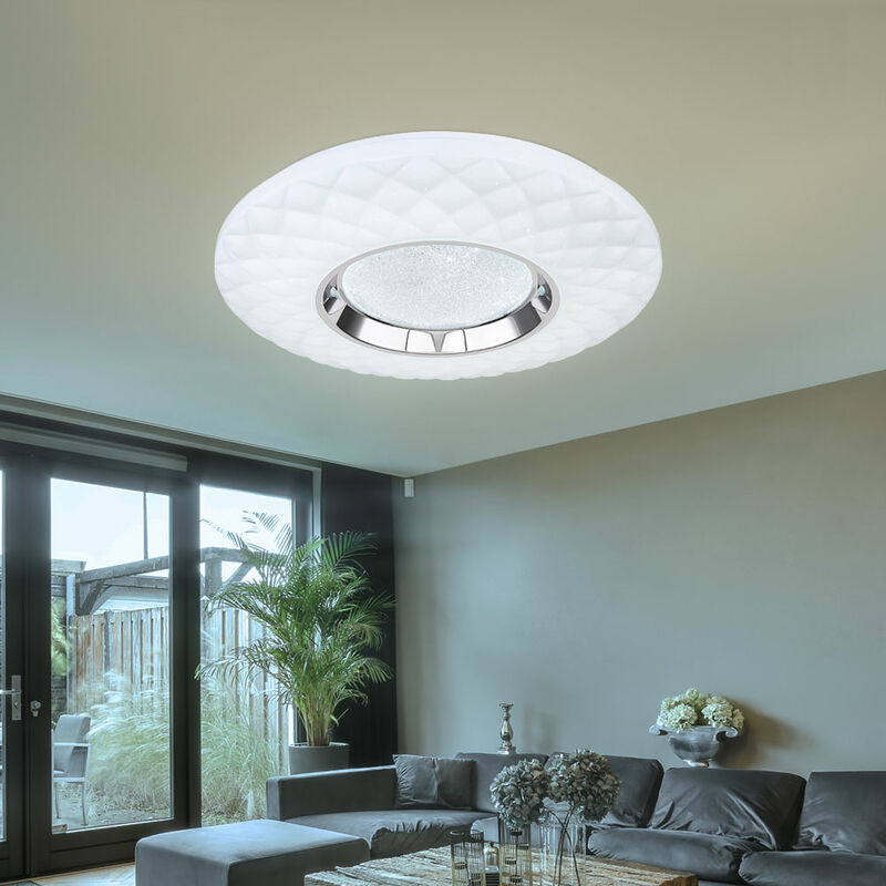 DxH Wohnzimmerlampe App- CCT 2200Lm LED 30W Fernbedienung dimmbar warmweiß-kaltweiß, Kristalle 49x6,8cm Esszimmerlampe, Deckenleuchte Smart Home Deckenlampe Sprachsteuerung,