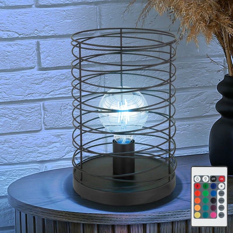 Tischlampe dimmbar mit Fernbedienung Nachttischlampe LED Tischleuchte Käfig  Design schwarz Wohnzimmerlampe, RGB Farbwechsel, Metall, 8,5W 806 lm  warmweiß, DxH 20 x 30 cm