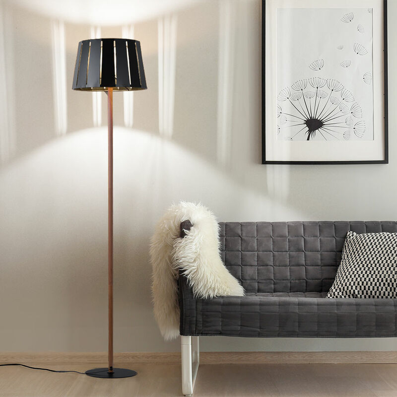 Stehleuchte Standlampe Wohnzimmerlampe Schlafzimmerleuchte Holzoptik Metall  schwarz Schalter, 1x E27 max. 40W, H 160 cm