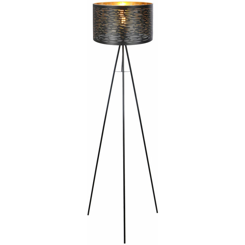 Stehlampe Wohnzimmerlampe cm 3-Bein Beistelllampe, DxH gold schwarz 1x Metall Kunststoff, E27, Stehleuchte 38x153