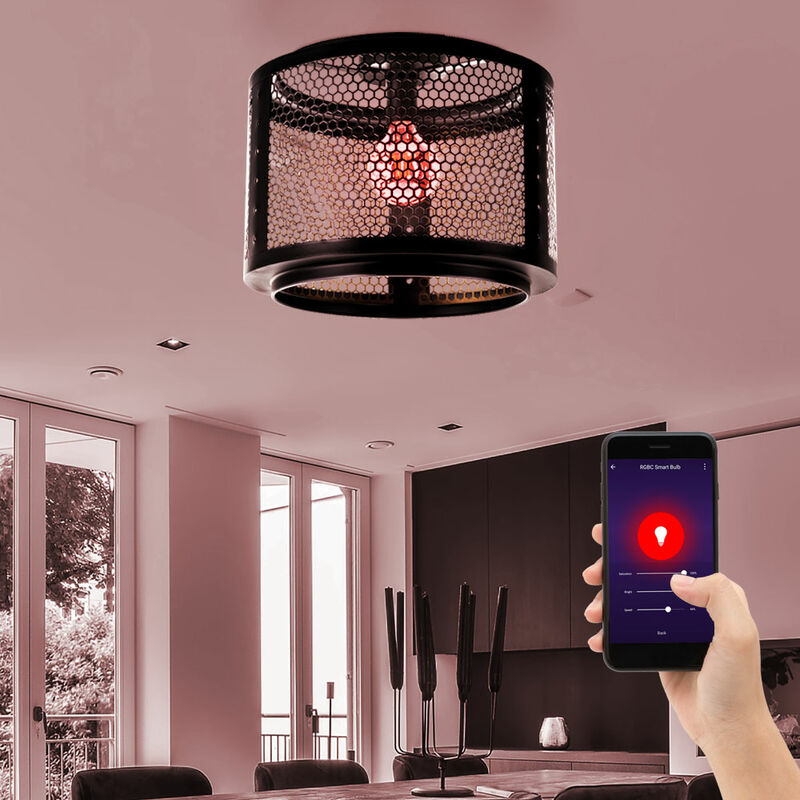 Smart RGB LED Decken Leuchte DIMMBAR Retro Käfig Wohn Zimmer Lampe schwarz  steuerbar per Handy