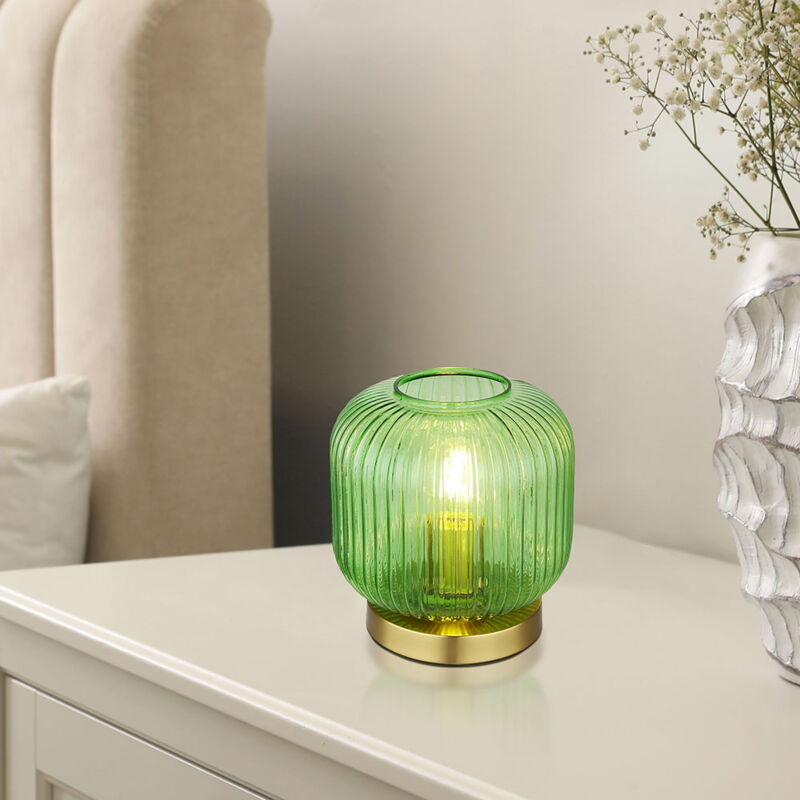 Havsta Tischleuchte – Vintage Metalllampe In Altmessing Mit Grünem Glasschirm, 1-flammig, E27, Mit Zugschalter