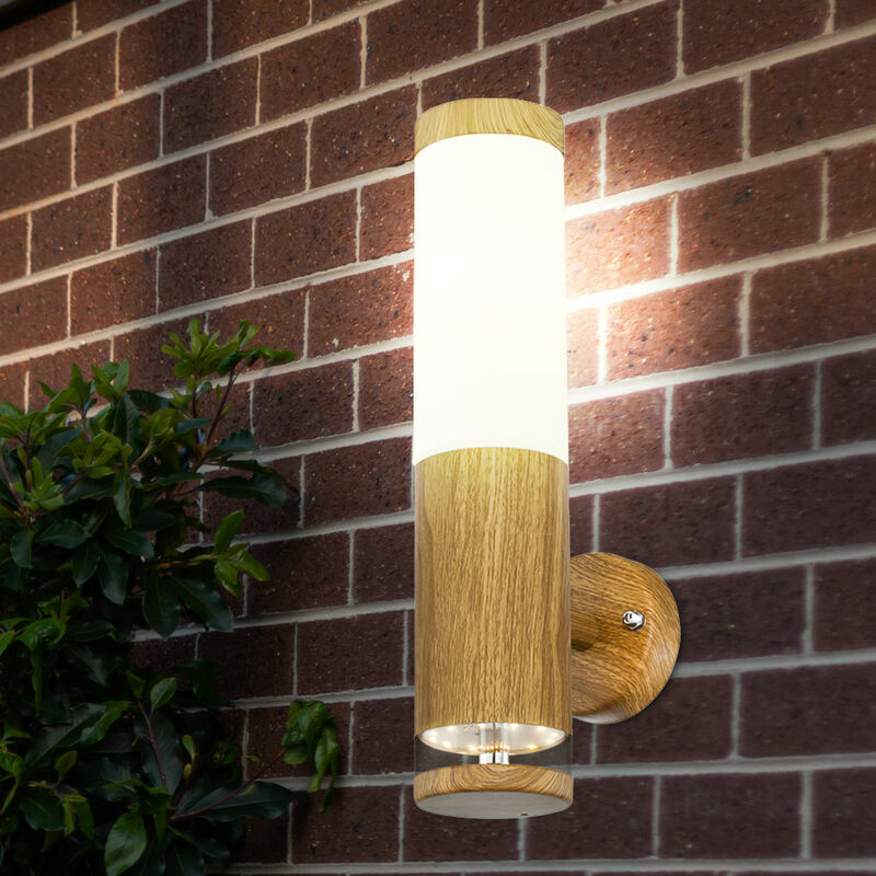 Außenlampe Wandleuchte Aussen Edelstahl LED Balkon Aussenleuchte Wand, Holz  Optik mit Deko LED, 1x E27, BxH 8,5 x 35 cm