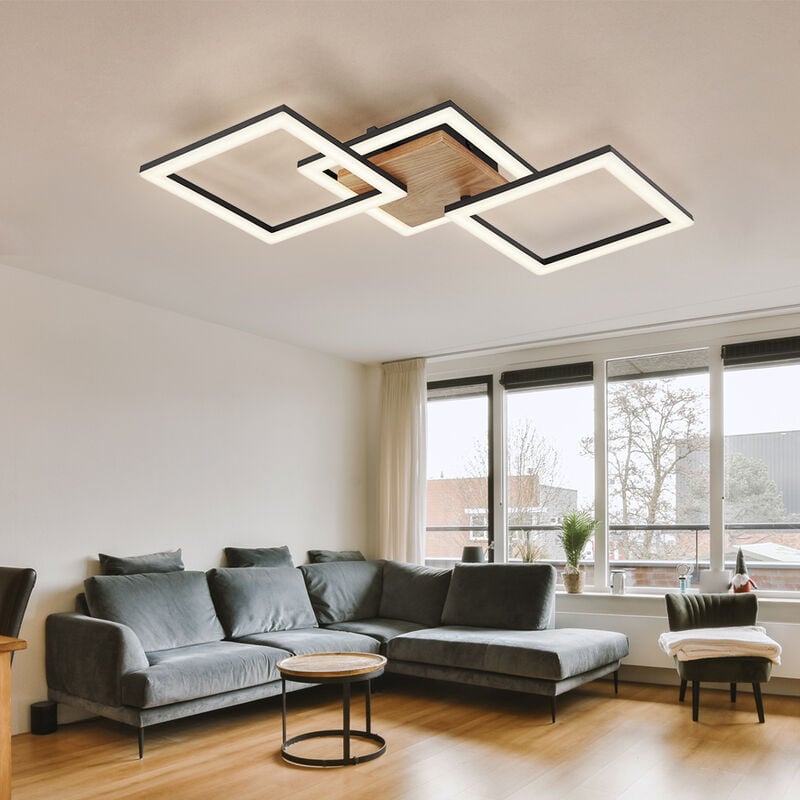 Deckenlampe LED Deckenleuchte Holz schwenkbar Wohnzimmerleuchte 66x31x7,5 schwarz, Decke Metall warmweiß, 2200Lm 30W opal, LxBxH cm