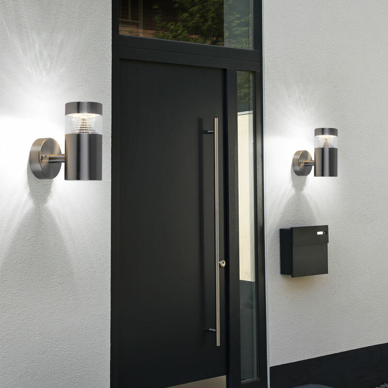 Außenwandleuchte LED Außenstrahler Edelstahl Fackel Wandlampe Haustür  Eingang Beleuchtung, 12x SMD LED 7 Watt 450 Lumen warmweiß, LxBxH  7,6x14x15,5cm, 3er Set