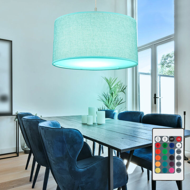 LED Hängelampe Stoffschirm Pendelleuchte Pendellampe Farbwechsler Wohnzimmer Wohnzimmerlampe 806 RGB grau mit Fernbedienung, Lumen, warmweiß LED Schlafzimmer