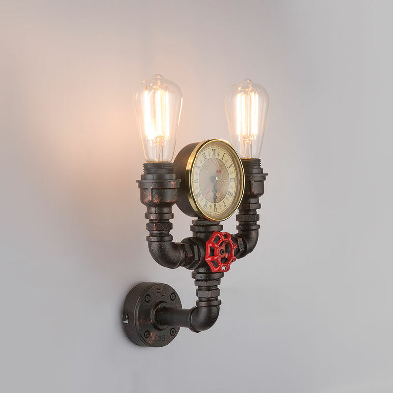 Wand Strahler Wasser Rohr 2-flammig Lampe 43000W2 Globo Quartz Leuchte Uhr Beleuchtung Retro