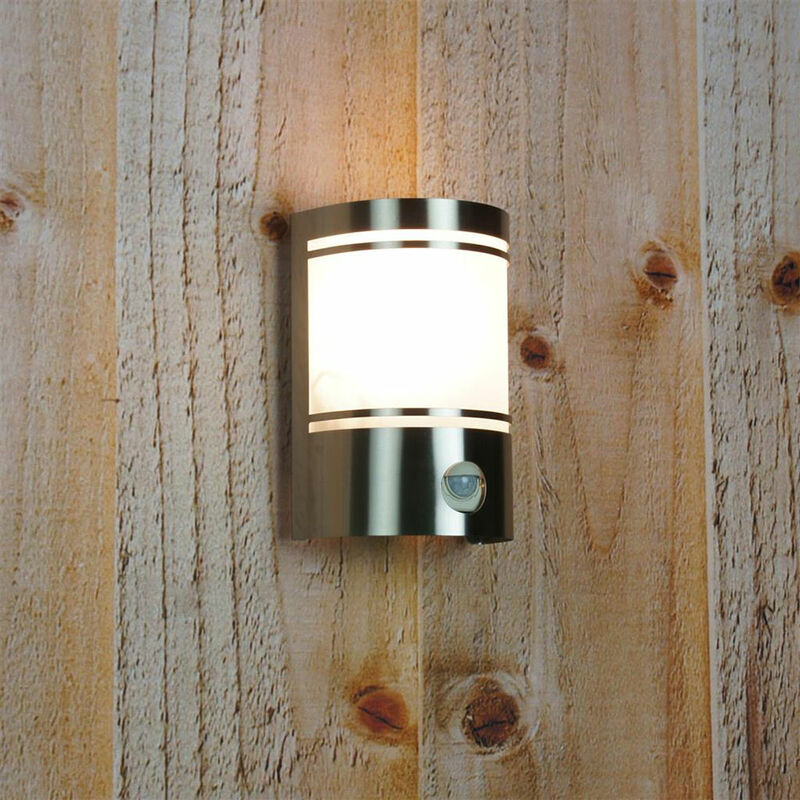 Außenleuchte Wand Edelstahl Wandleuchte mit Bewegungsmelder Wandlampe mit  Sensor, Glas, silber, 1x LED warmweiß, LxBxH 14x10,5x20 cm