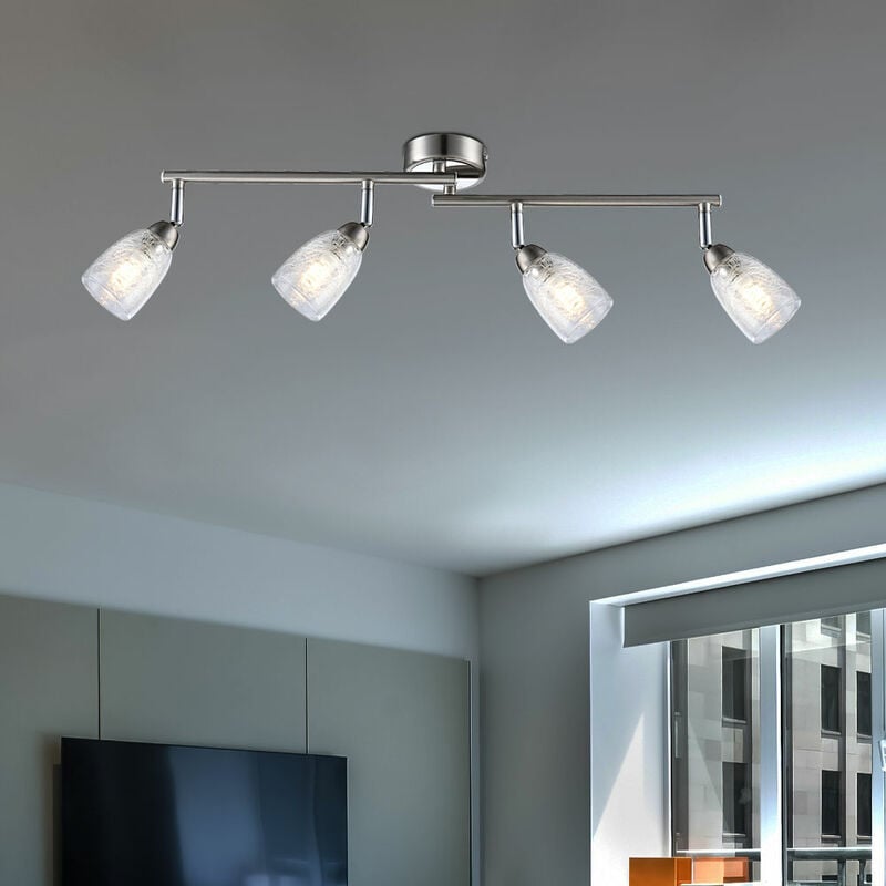 LED Deckenleuchte Wohnzimmerlampe Spotleiste Chrom Deckenlampe Esszimmer,  bewegliche Glasspots in Crackle-Design, 4x 3W 250lm 3000K, LxH 60x 14 cm