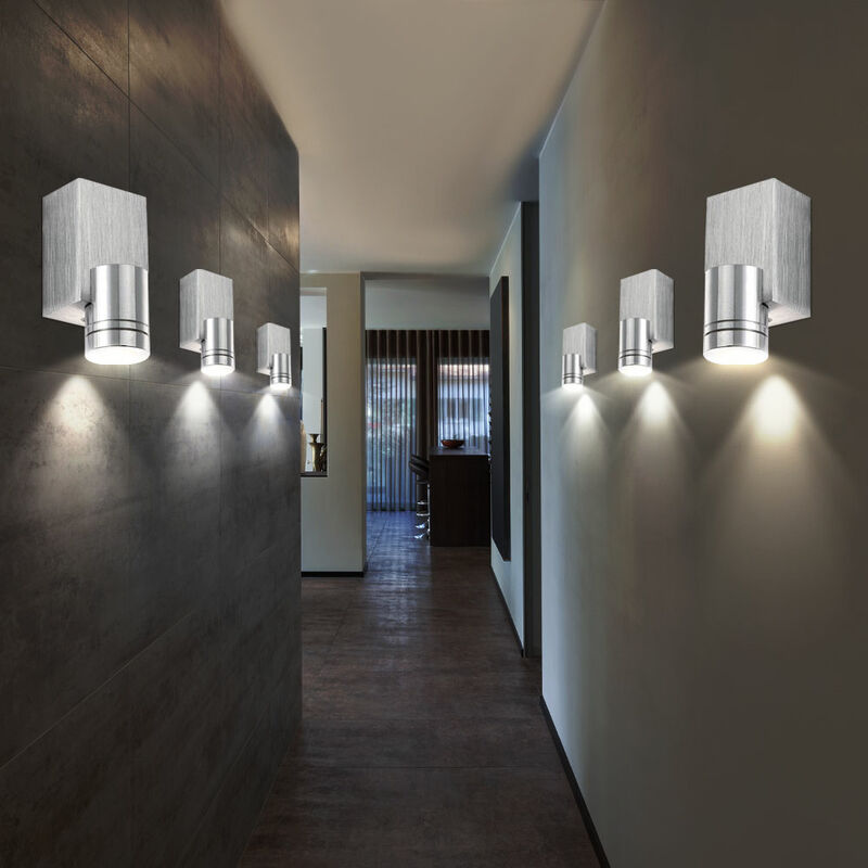 Set Treppenhaus gebürstet Ess Leuchten Beleuchtung Spot Wand LED 6er Zimmer ALU Strahler Wohn