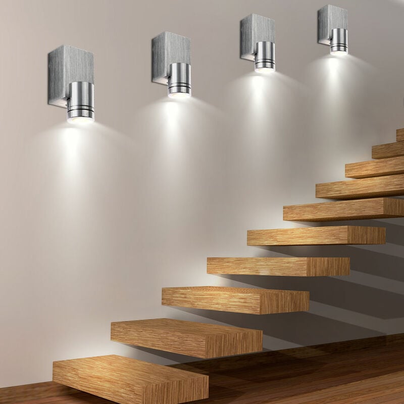 6er Set LED Wand Spot Wohn Beleuchtung Zimmer Strahler ALU Treppenhaus gebürstet Ess Leuchten