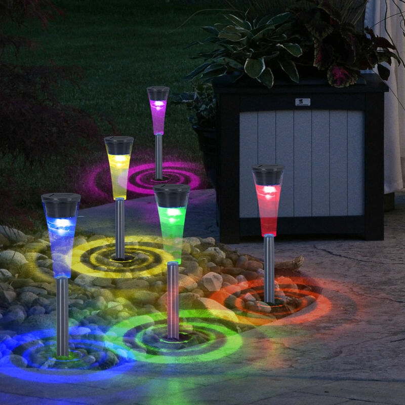 Außen 10x LED Steck Lampe Erdspieß Edelstahl Leuchte RGB Farbwechsler Garten Weg 