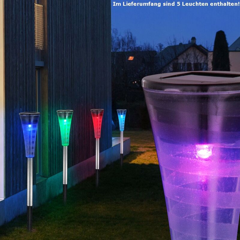 5er Set LED RGB Außen Steck Lampe Farbwechsler IP44 Garten Beet Balkon Edelstahl 