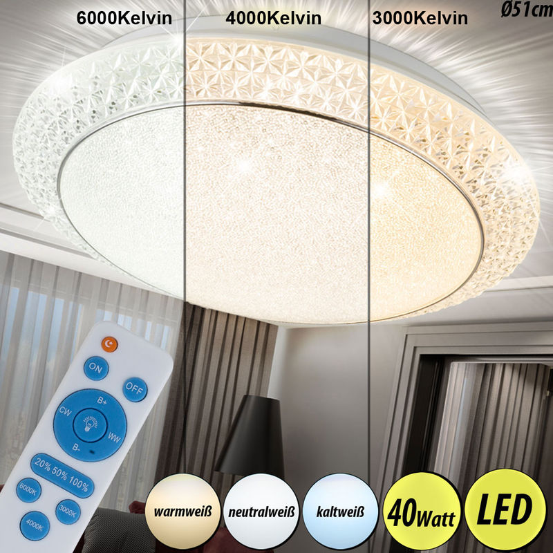 LED Decken Lampe Tages Licht Steuerung CCT Küchen Dielen Leuchte Glas Chrom