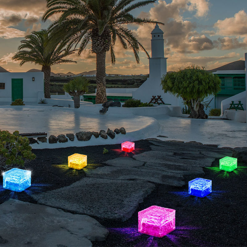 8er Set RGB LED Glas Eis Würfel Solar Leuchten Steck Stand Lampen Living-XXL 