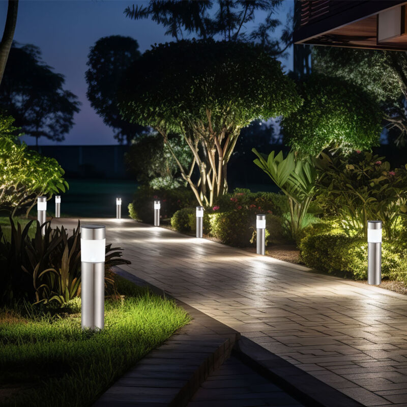 4x LED Solar Luxus Außen Steck Erdspieß Lampen Edelstahl Balkon Garten Leuchten 