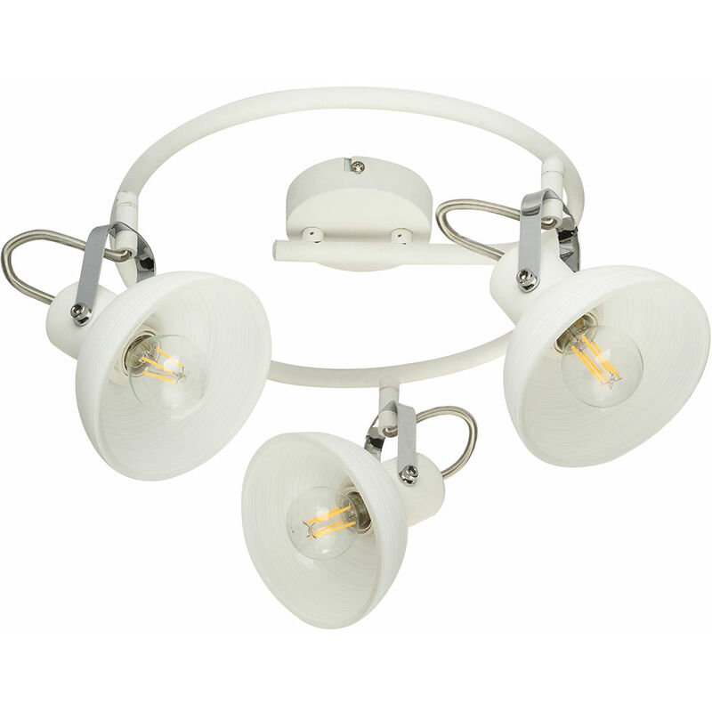 Deckenleuchte Spotrondell Wohnzimmerlampe Retro Deckenlampe Chrom weiß,  Strahler verstellbar, Glas satiniert, 3x E14, DxH 30x25 cm