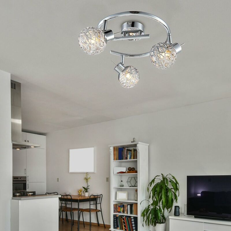 LED Decken Wohn Aluminium Silber Chrom Zimmer Lampe Leuchte Kristalle Metallic