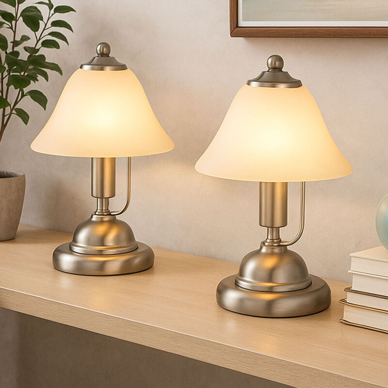 Tischlampe 2er Set – Messing-Gold & Alabaster-Glas, Touchschalter, 27 Cm Hoch, Inkl. LED-Leuchtmittel