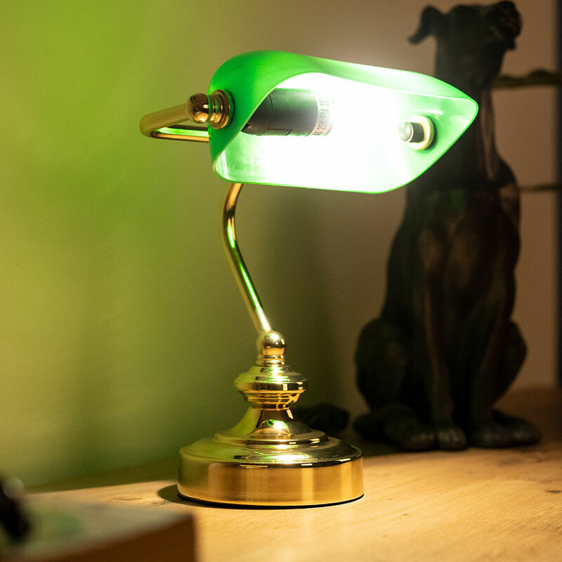 RETRO Tisch Lese Strahler Nacht Leuchte Banker grün Lampe Licht im Set inkl. LED Leuchtmittel