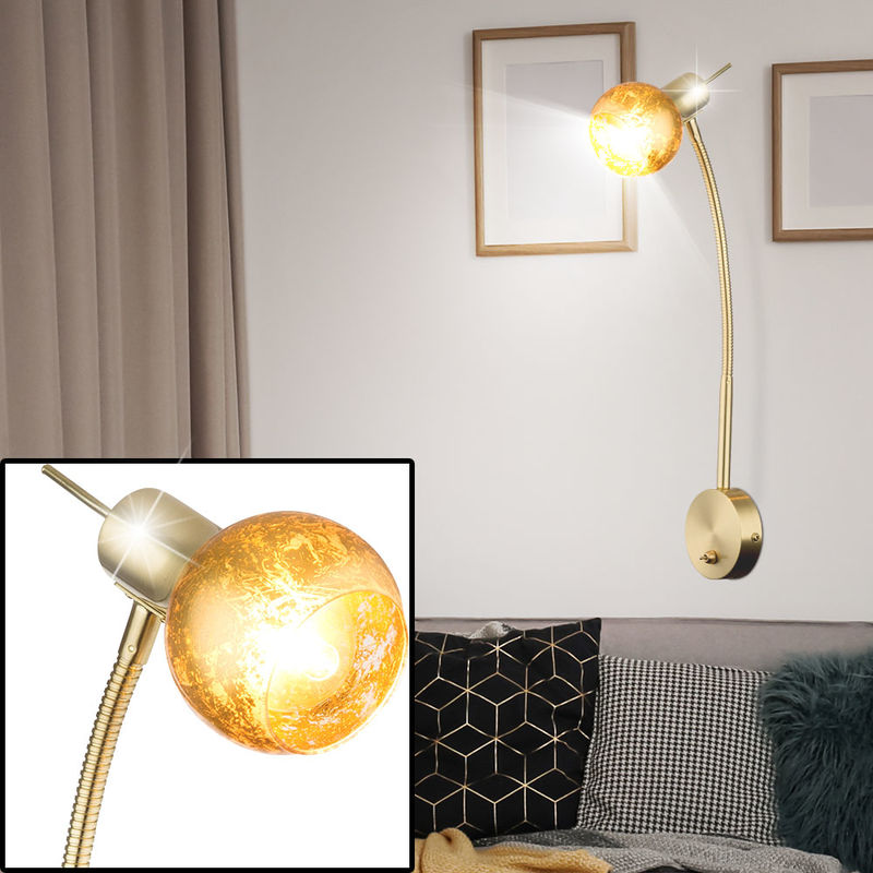 LED Wand Leuchte Glas Flexo Spot Wohn Zimmer Beleuchtung Messing Lese Lampe gold 
