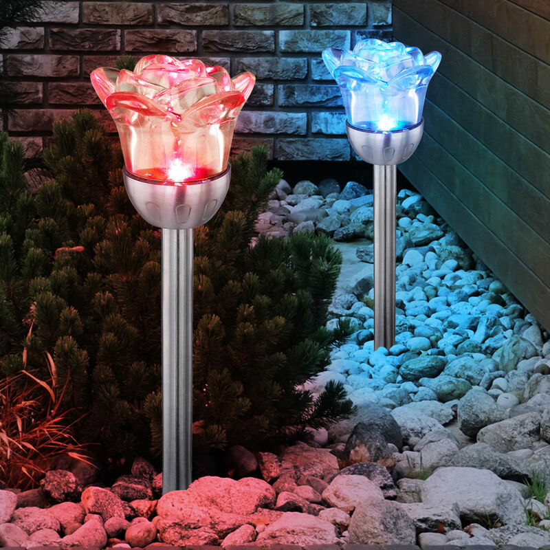4er Set RGB LED SOLAR Erdspieß Steck Leuchten Garten Kugel Lampen Farbwechsler 