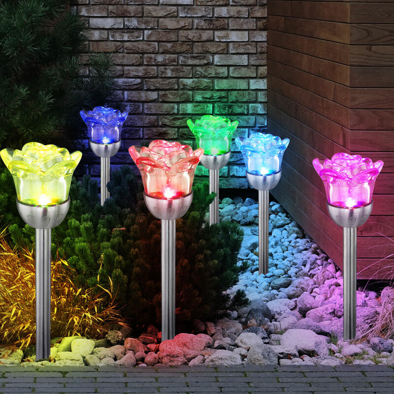 3er Set LED Solar Kugel RGB Rosen Design Außen Steck Leuchten Garten Weg  Erdspieß Lampen
